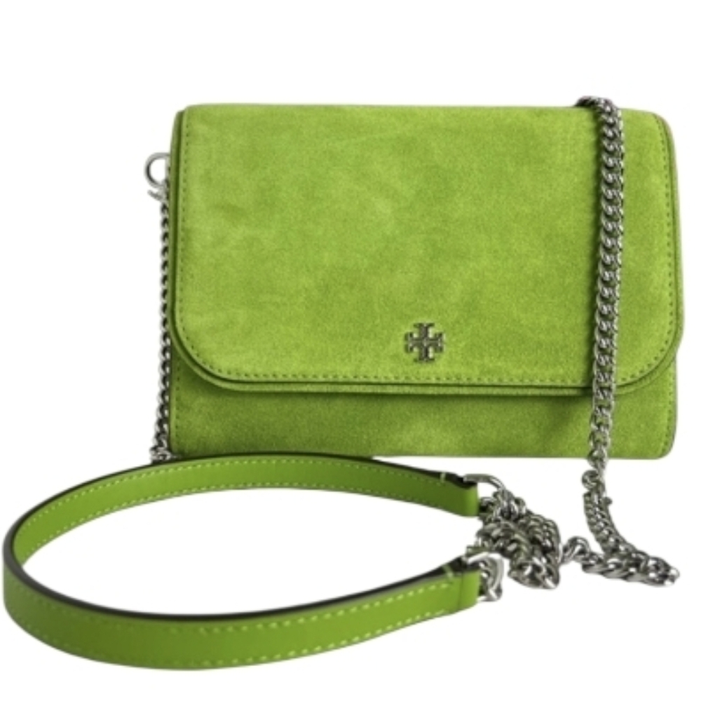 Tory Burch Emerson Suede Chain Wallet Wheatgrass/300